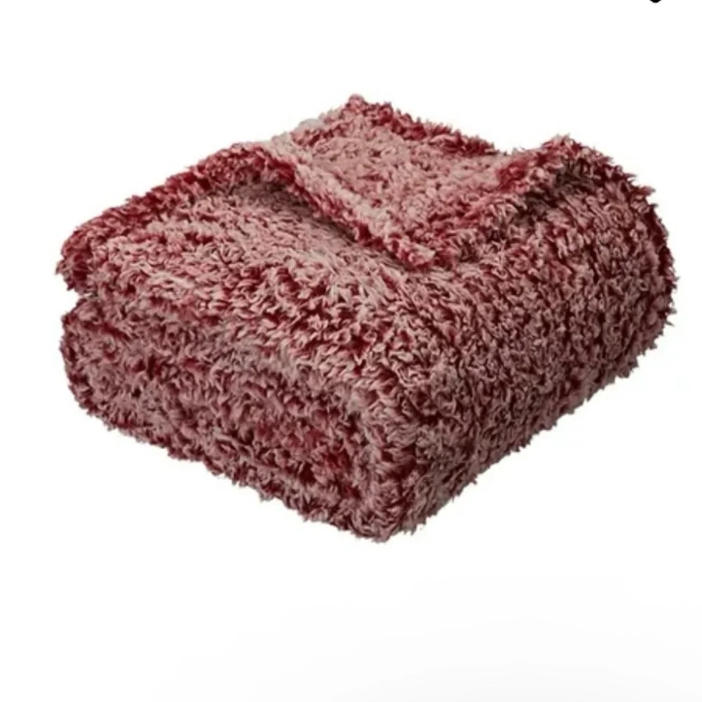 Red and White Sherpa Throw Blanket